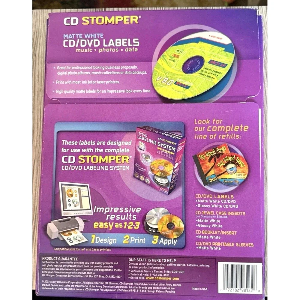 CD Stomper Matte White CD/DVD Labels 300 Pack Vintage 2003 Avery Easy 1-2-3